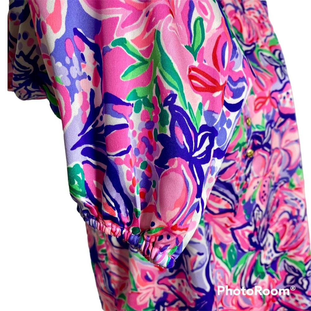 Lilly Pulitzer Gorgeous Pink & Purple Floral Lilly Long Sleeve Tunic Top Small - Picture 3 of 5